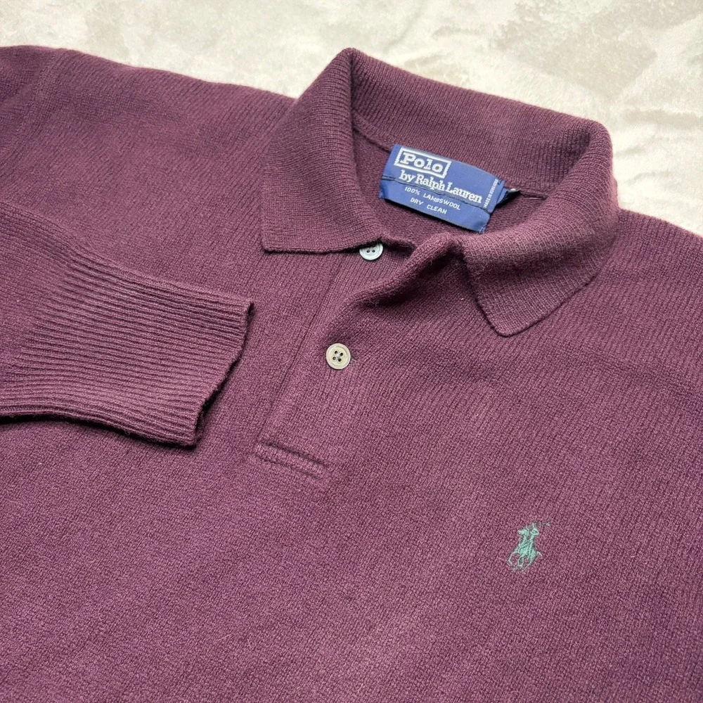 Vtg Polo Ralph Lauren 100% Lambs Wool Collared Sweater Mens M Maroon Preppy